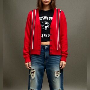 Vintage Red BRENT Cardigan Montgomery Ward Sweater Retro Classic Cozy Knit Mens